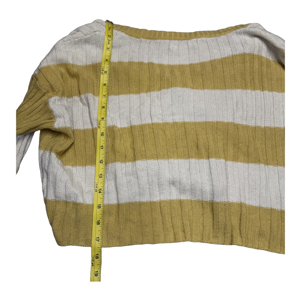 American Eagle Cropped Cardigan Womens L Yellow White Stripe - Picture 6 of 8